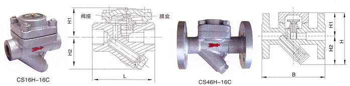 CS16H-16C膜合式疏水閥結(jié)構(gòu)示意圖 CS16H-16C膜合式疏水閥結(jié)構(gòu)示意圖