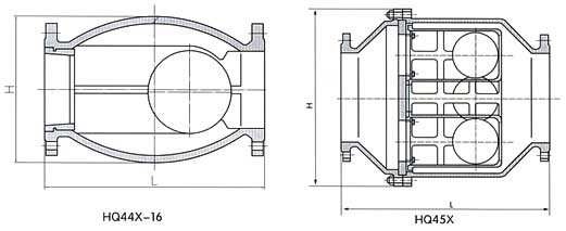 HQ44微阻球形止回閥結(jié)構(gòu)示意圖 HQ44微阻球形止回閥結(jié)構(gòu)示意圖