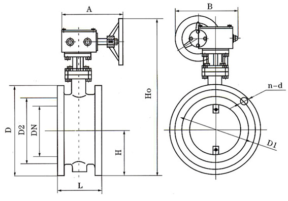 D341蝸輪法蘭式通風蝶閥結構示意圖 D341蝸輪法蘭式通風蝶閥結構示意圖